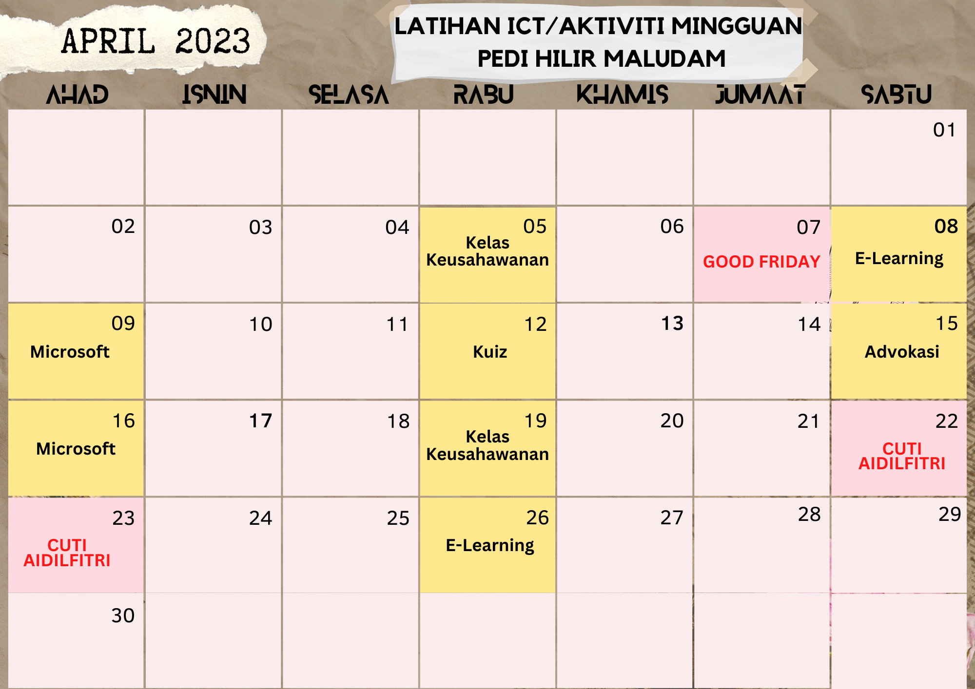 JADUAL AKTIVITI APRIL 2023