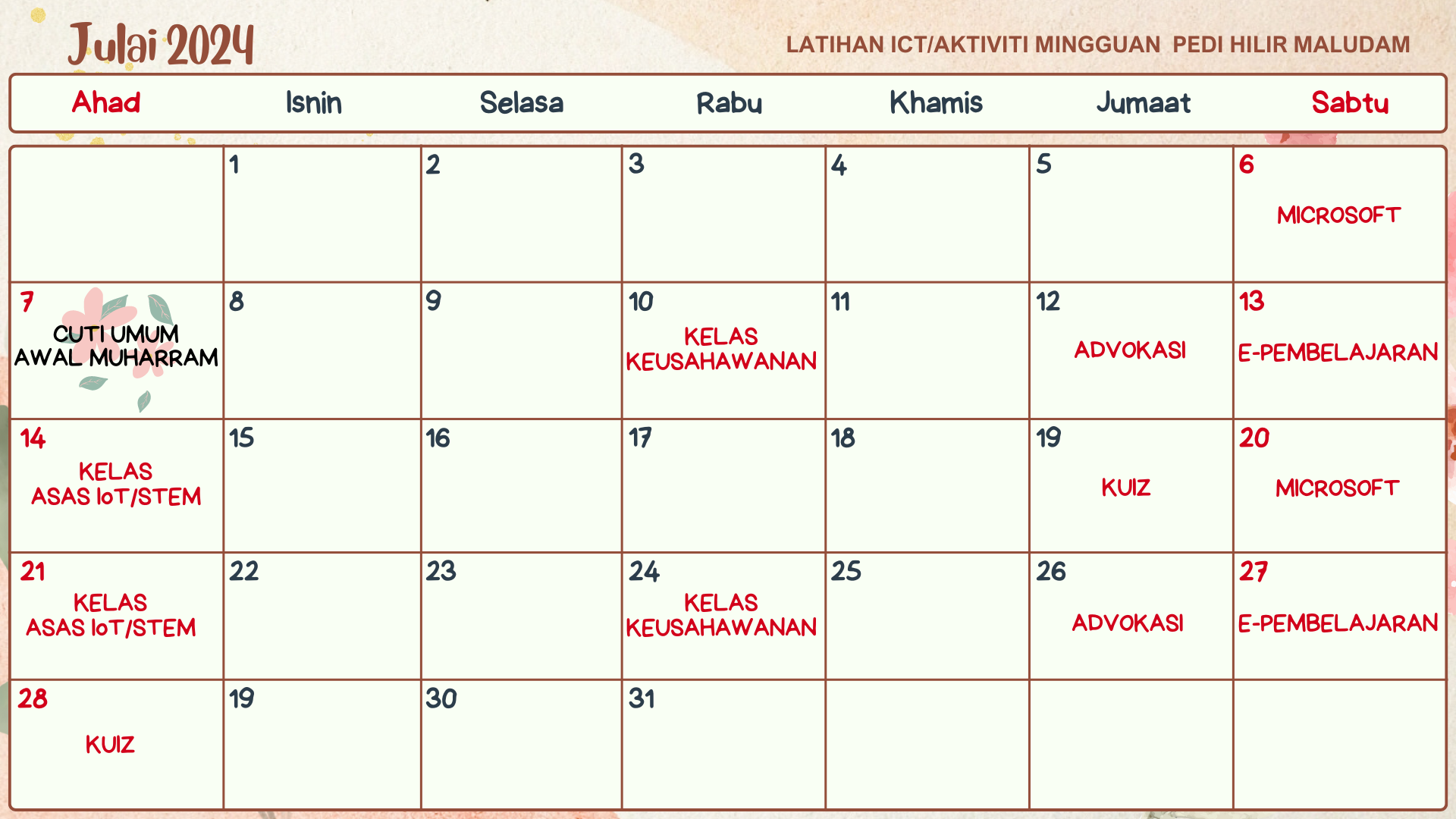 JADUAL AKTIVITI JULAI 2024