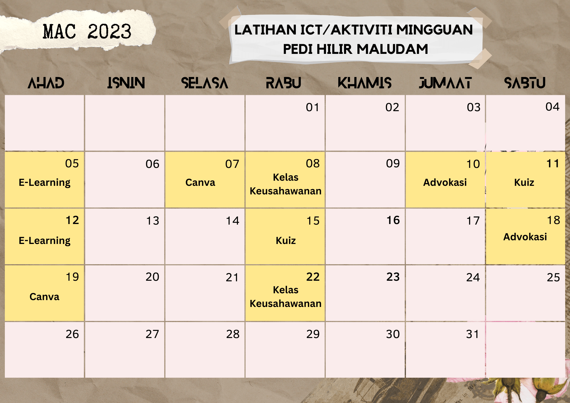 JADUAL AKTIVITI MAC 2023