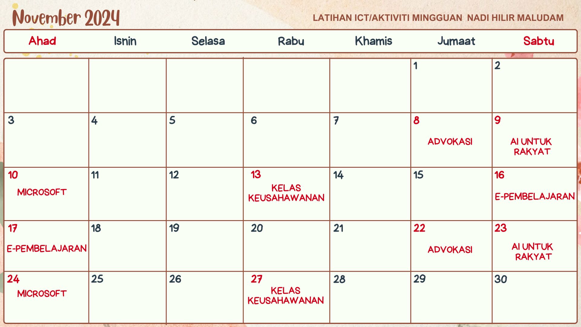 JADUAL AKTIVITI NOVEMBER 2024