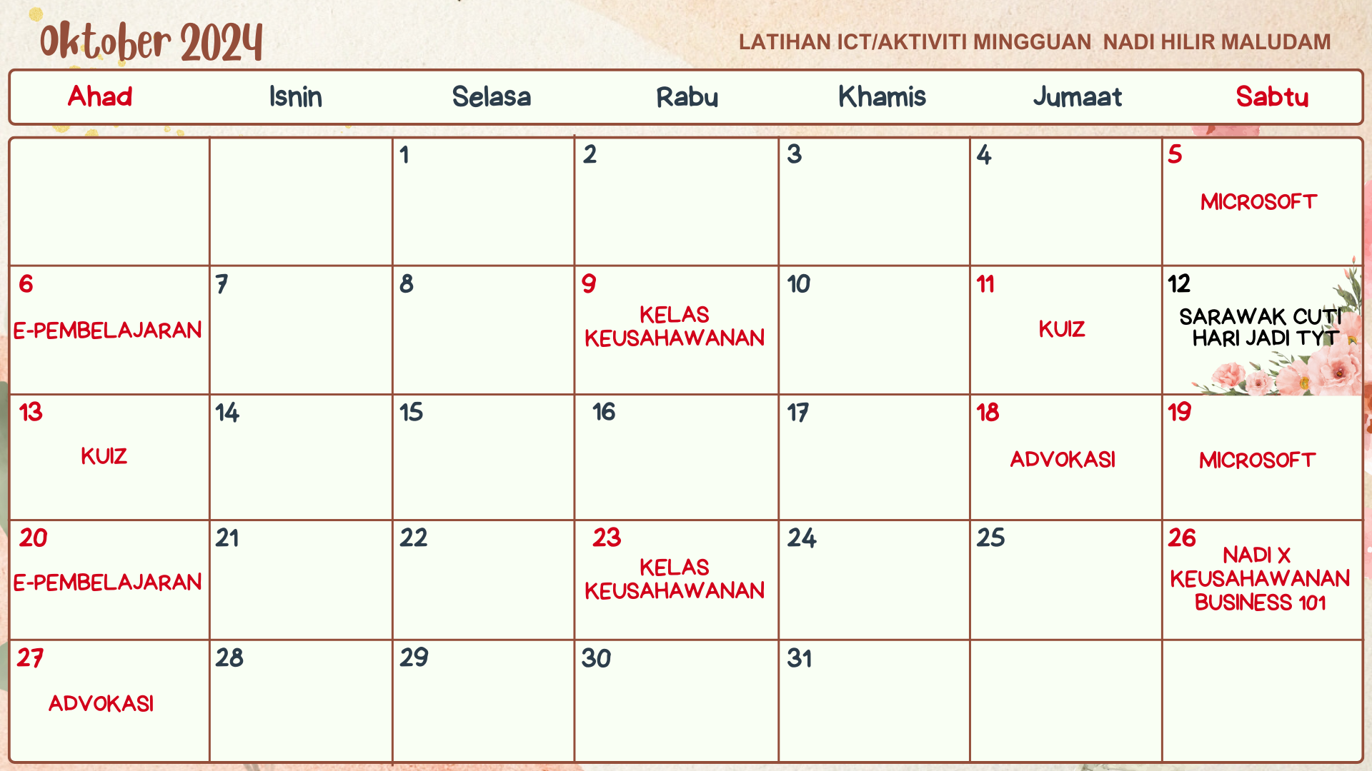 JADUAL AKTIVITI OKTOBER 2024