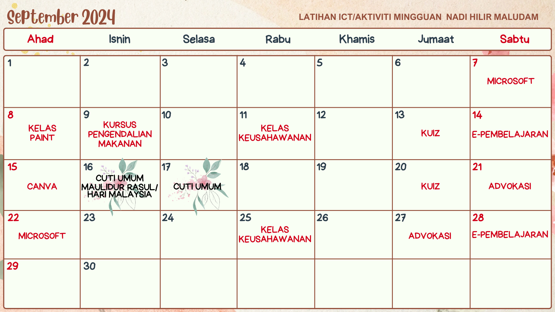 JADUAL AKTIVITI SEPTEMBER 2024