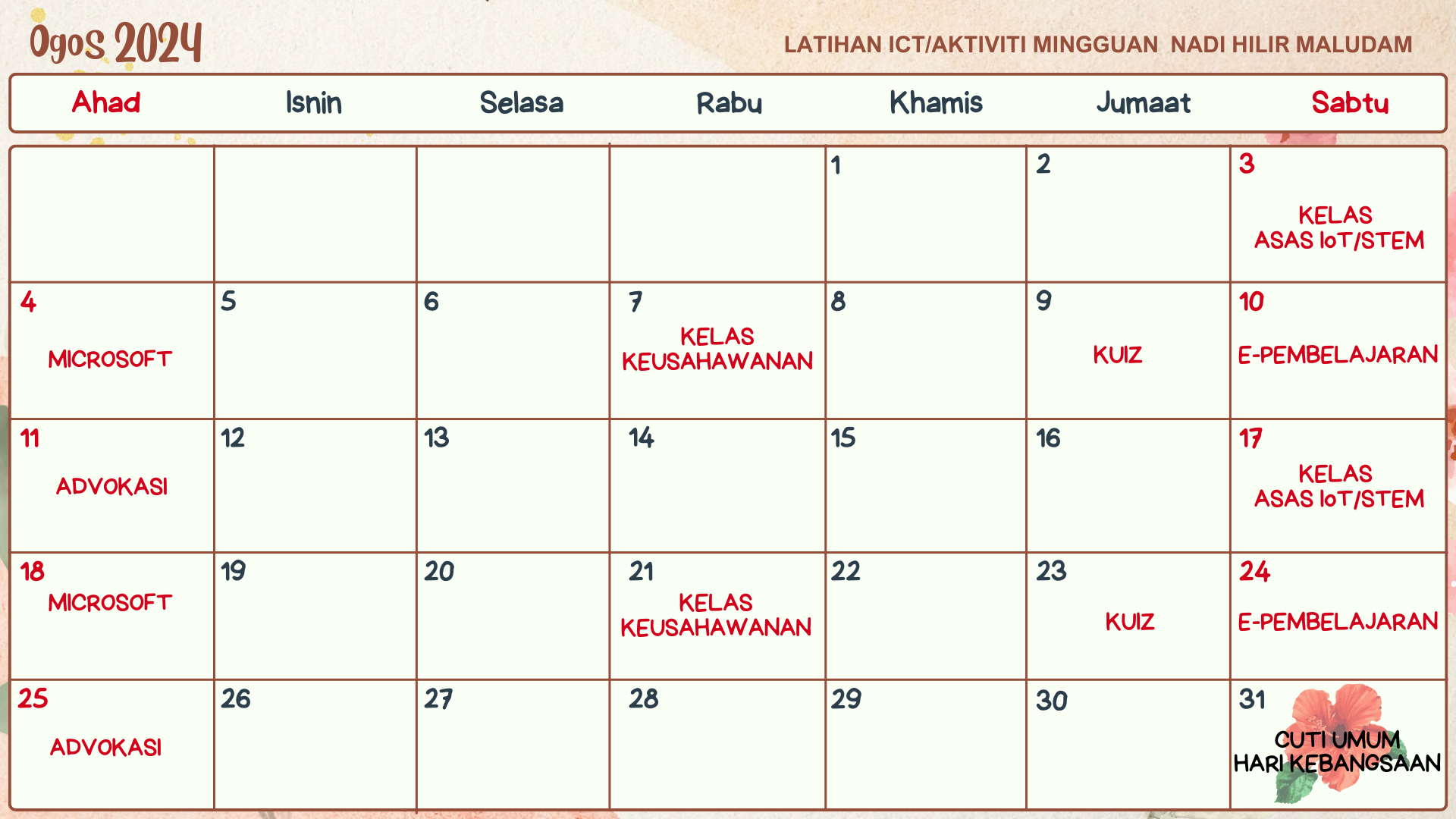 JADUAL AKTIVIT OGOS 2024