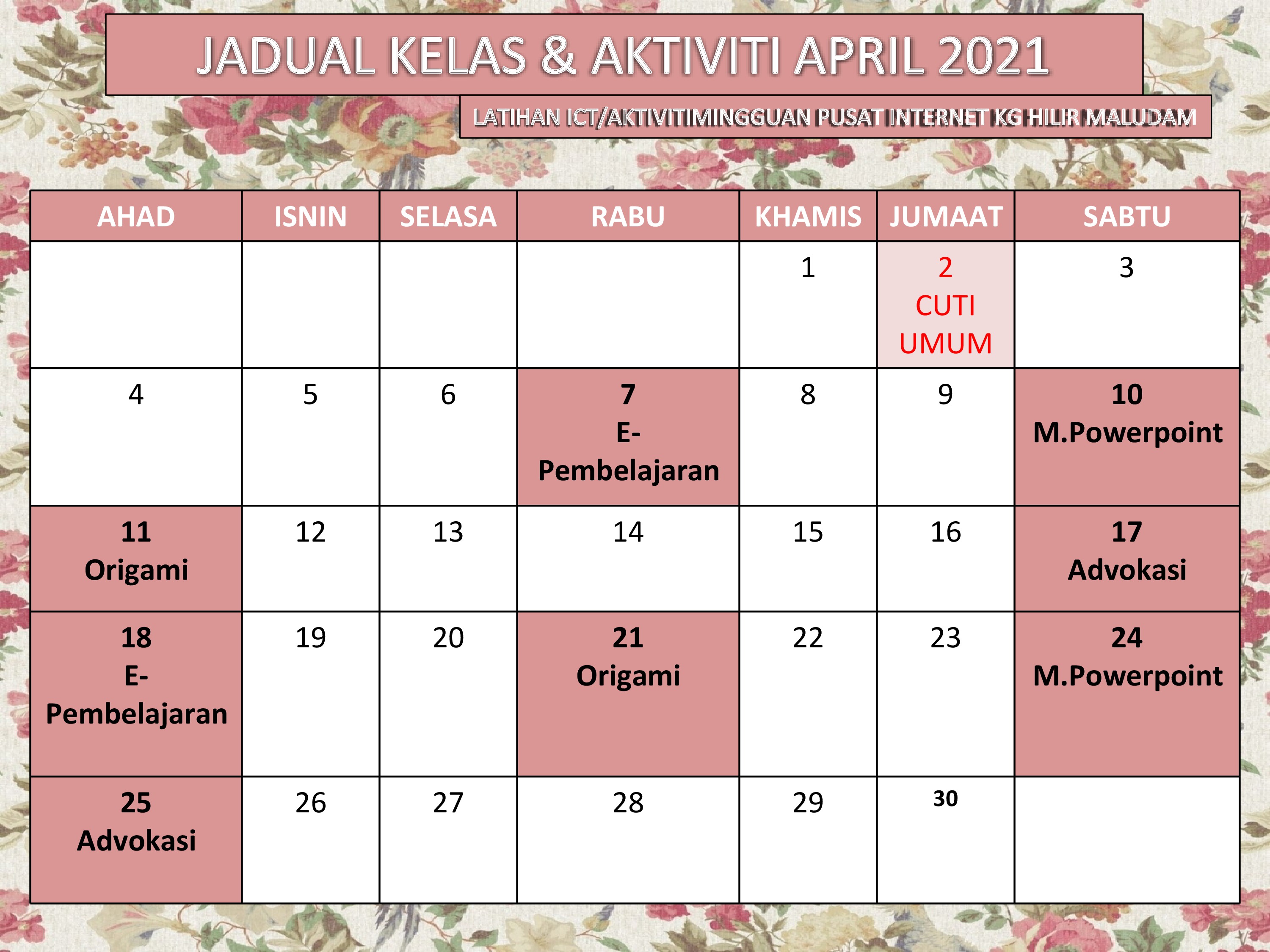 JADUAL APRIL 2021