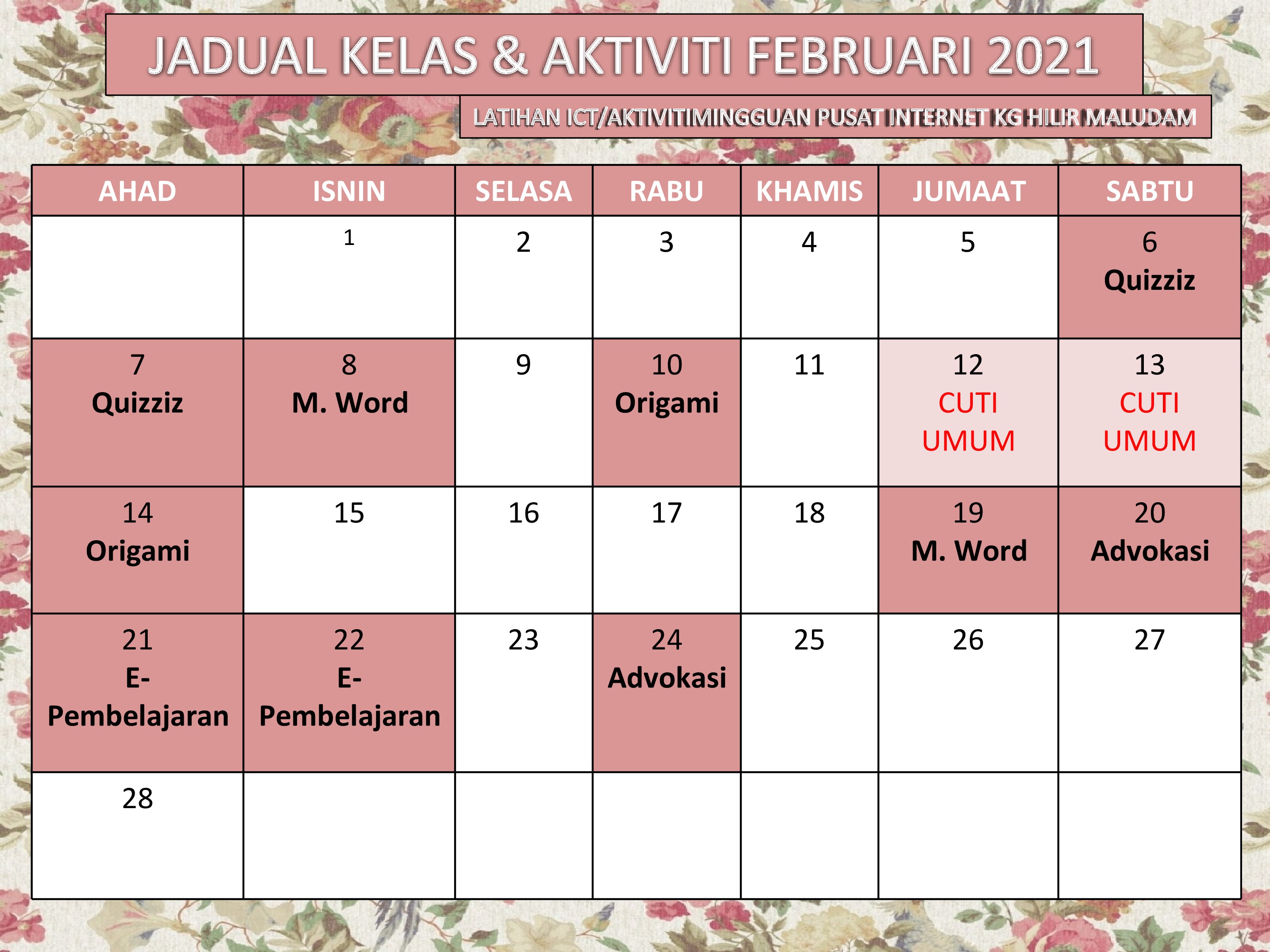 JADUAL FEBRUARI 2021