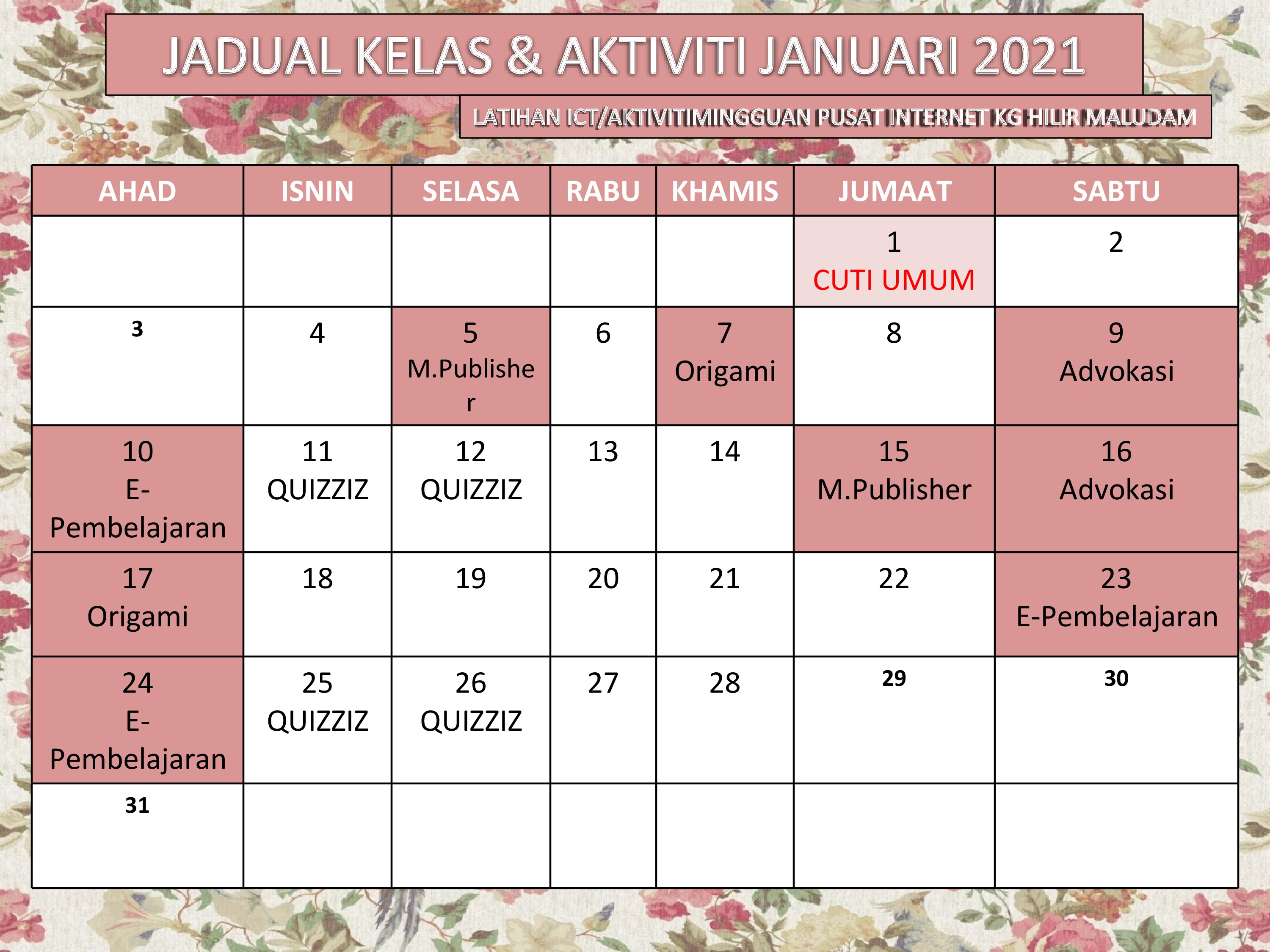 JADUAL JANUARI 2021