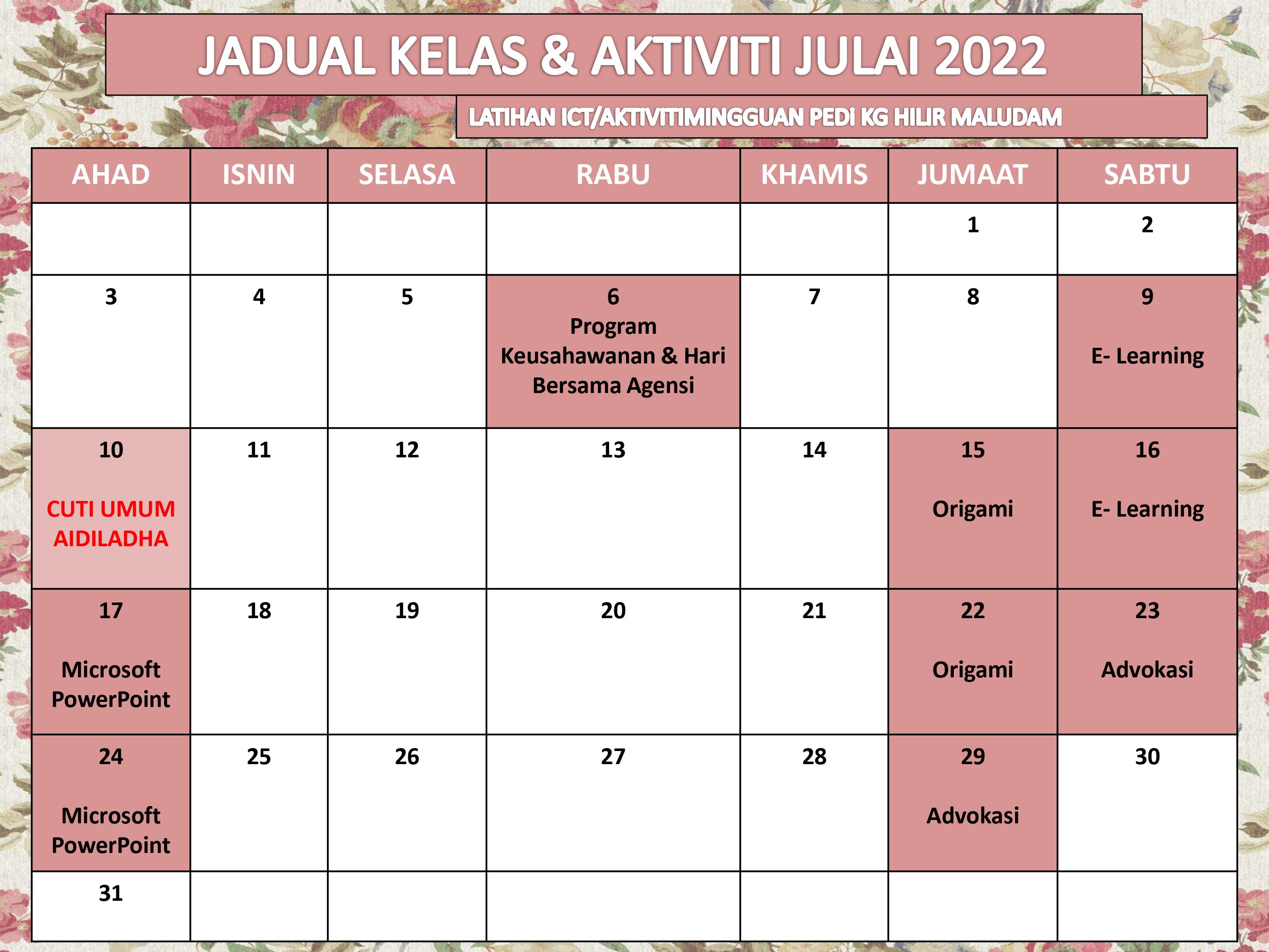 JADUAL JULAI 2022