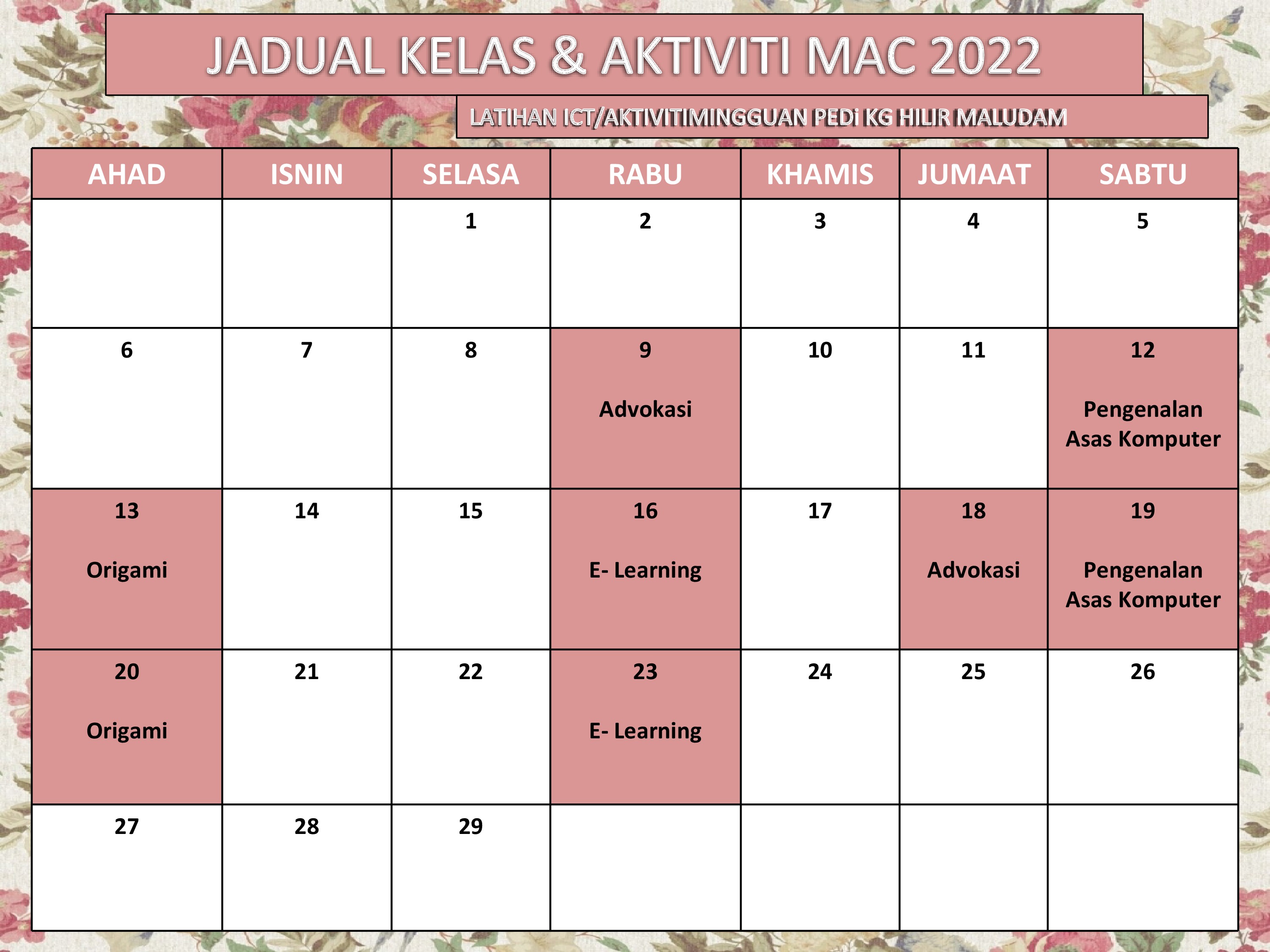 JADUAL MAC 2022