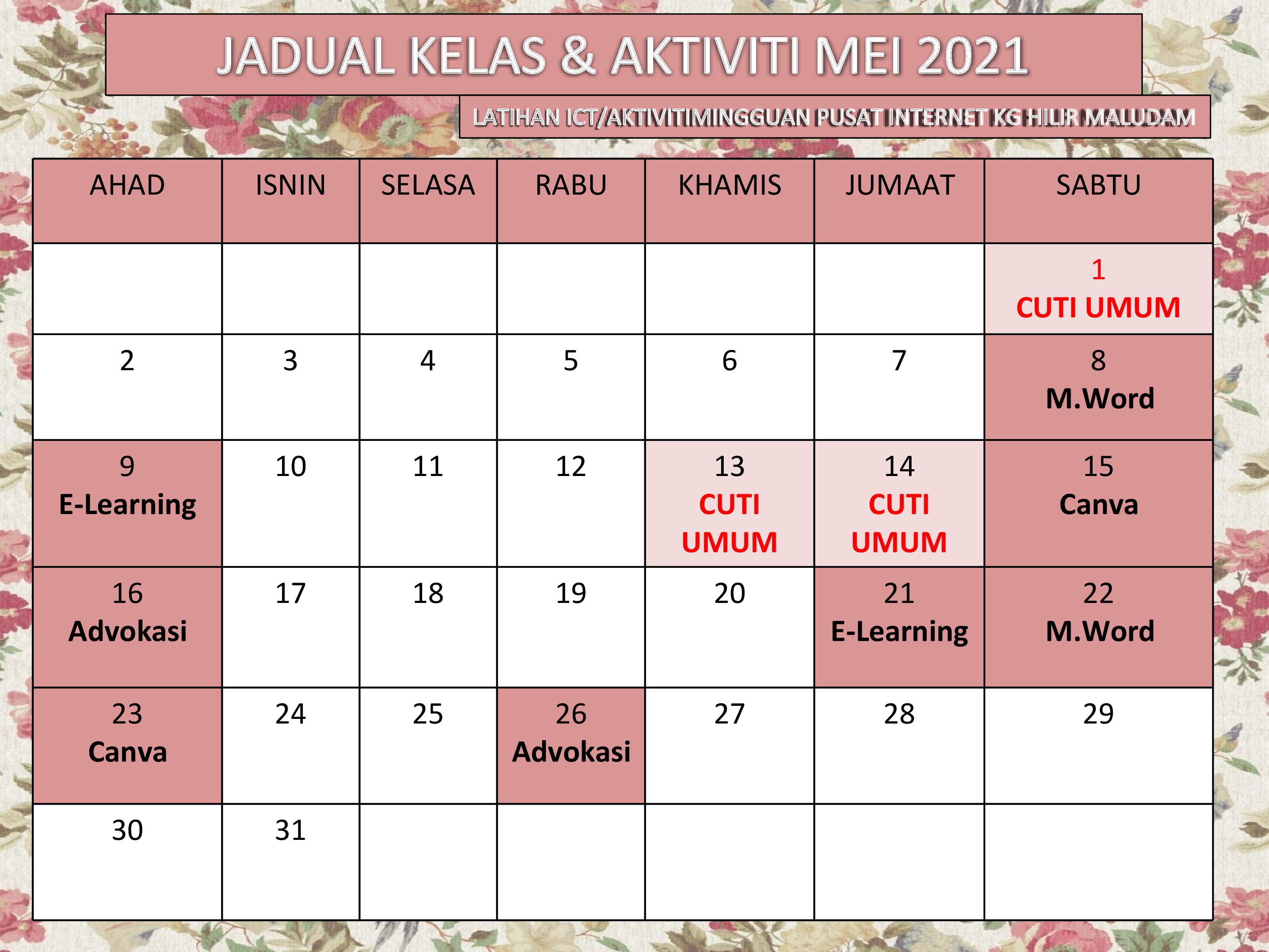 JADUAL MEI 2021