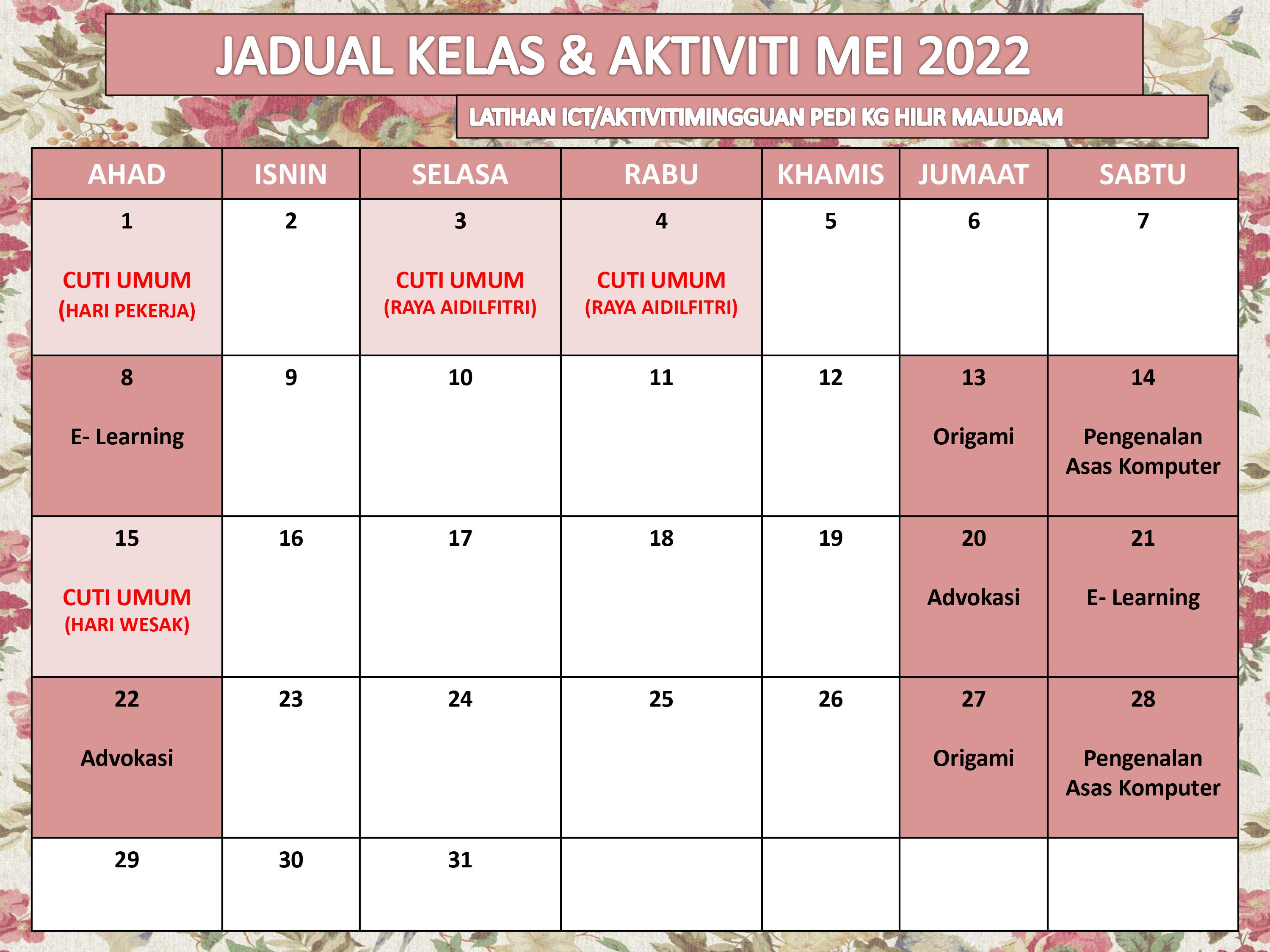 JADUAL MEI 2022