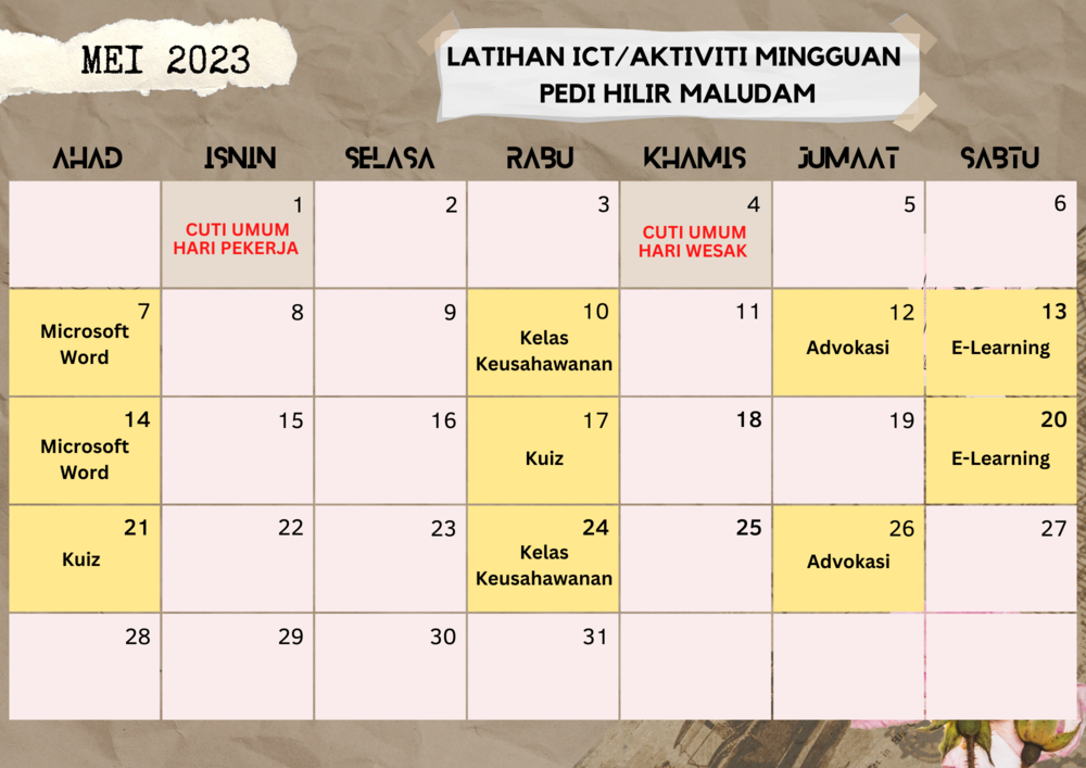 JADUAL MEI 2023