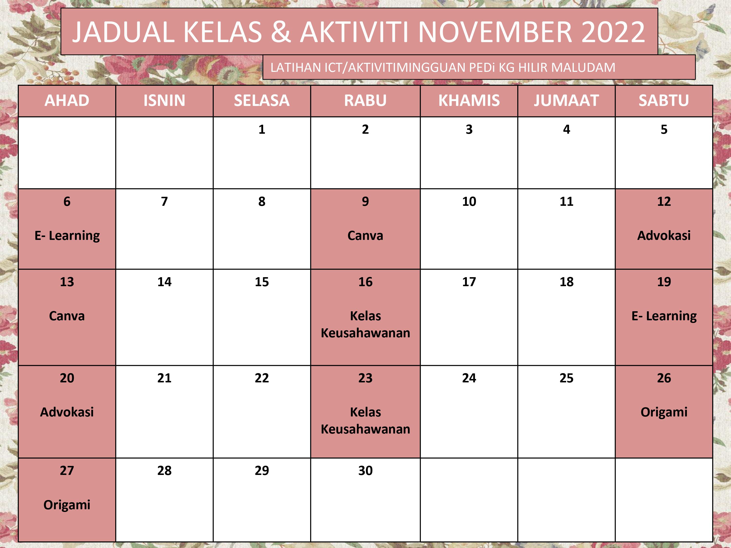 JADUAL NOVEMBER 2022