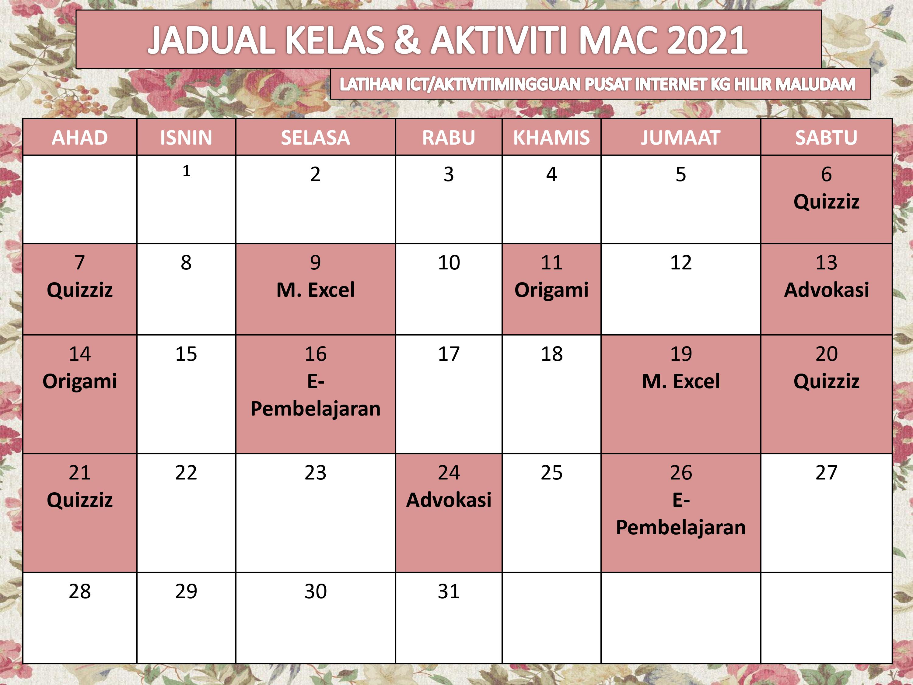 Jadual Mac 2021